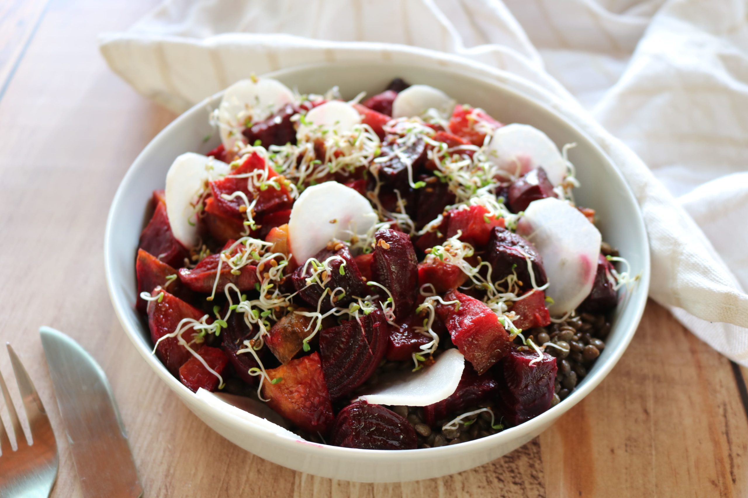 Salade de lentilles aux légumes rôtis L ananas blonde